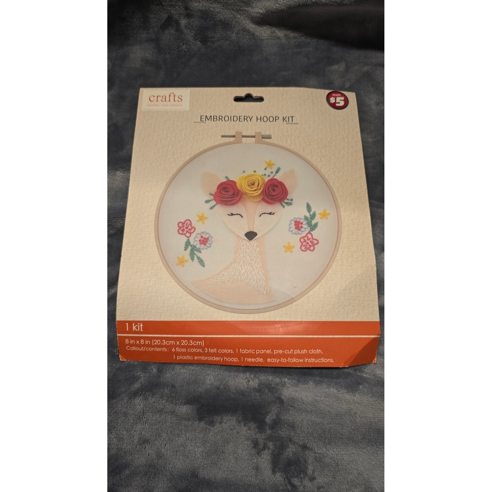 Crafts Embroidery Hoop Kit Floral Deer 8 Inch DIY Needlepoint Set Felt Flowers